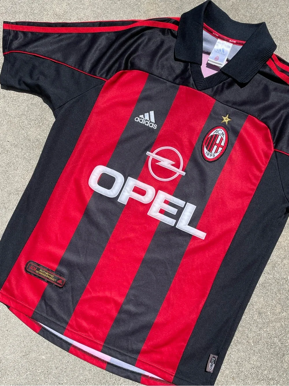 Vtg Adidas AC Milan 90s Y2K ACM Opel Futbol Soccer Black/Red Striped Size M